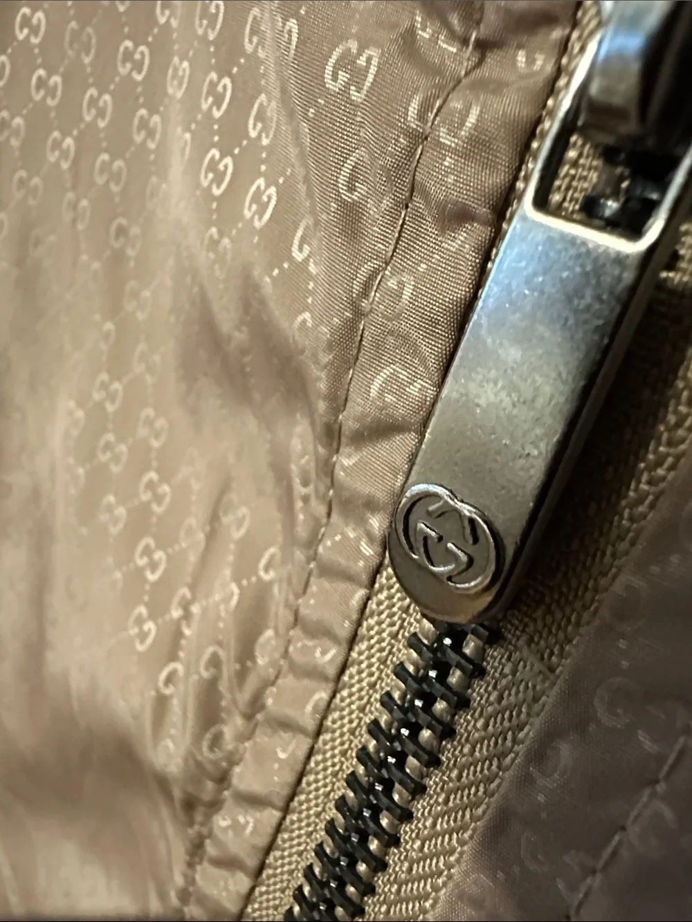 Gucci Beige Bomber Jacket with Red Trim